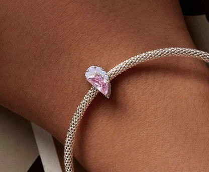 Sister Sis Love Pink CZ Half Hearts Bead Charm SET