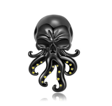 925 Sterling Silver Black Enamel Octopus Skull Bead Charm
