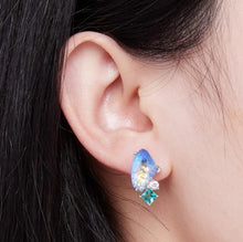 Load image into Gallery viewer, 925 Sterling Silver Stained Glass Green and Blue Stud Earrings