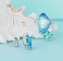 Load image into Gallery viewer, 925 Sterling Silver Stained Glass Green and Blue Stud Earrings
