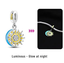 Load image into Gallery viewer, 925 Sterling Silver Sun and Moon Luminous/Glow in the Dark Dangle Charm