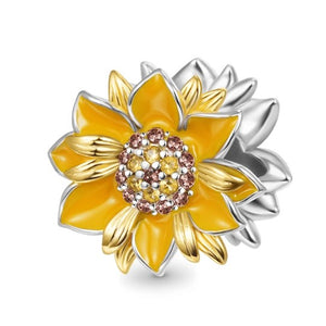 925 Sterling Silver Yellow Enamel CZ Sunflower Bead Charm