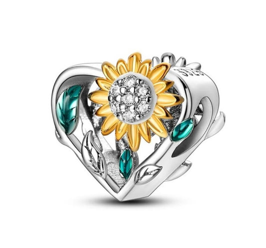 Sunflower Heart Bead Charm