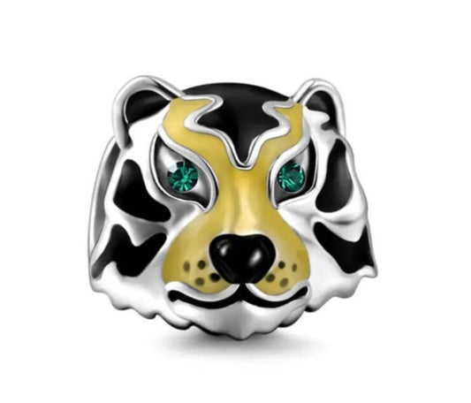 Green Eyed Tiger Enamel Bead Charm
