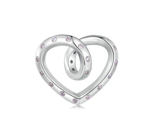 Pink CZ Twisted Heart Bead Charm