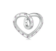 Load image into Gallery viewer, 925 Sterling Silver Pink CZ Twisted Heart Bead Charm