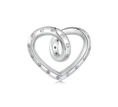 925 Sterling Silver Pink CZ Twisted Heart Bead Charm