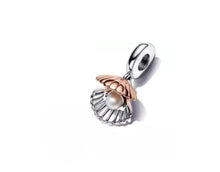 Load image into Gallery viewer, 925 Sterling Silver Two Tone Sea Shell And Pearl Dangle Charm