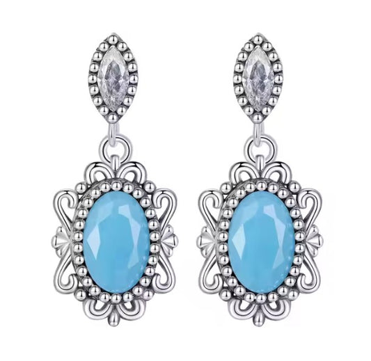Vintage Flower Turquoise Drop Stud Earrings