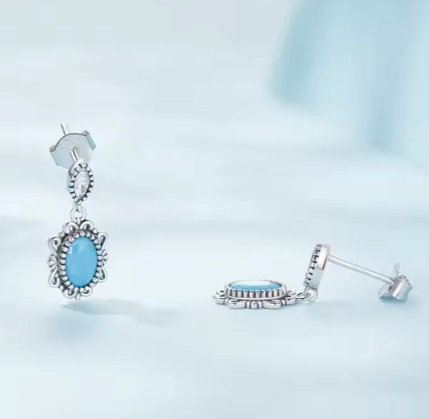 Vintage Flower Turquoise Drop Stud Earrings