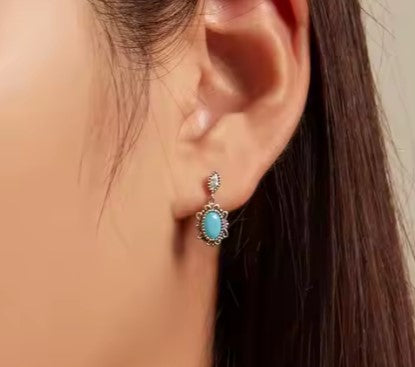Vintage Flower Turquoise Drop Stud Earrings
