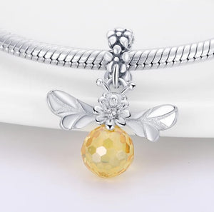 925 Sterling Silver Yellow Gem Daisy Bee Dangle Charm