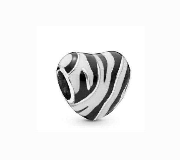 Zebra Stripes Enamel Wild Heart Bead Charm