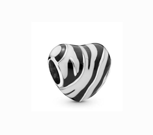 Zebra Stripes Enamel Wild Heart Bead Charm