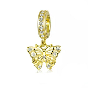 Gold Plated CZ Butterfly Dangle Charm