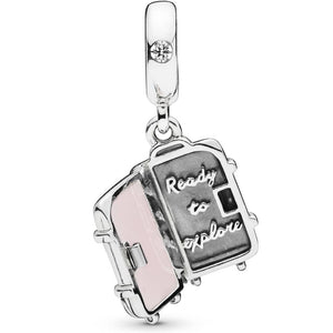 925 Sterling Silver "Ready ro Explore" Travel Suitcase Dangle Charm