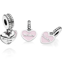 Load image into Gallery viewer, 925 Sterling Silver Pink Enamel Mom and Daughter Heart SET Dangle Charm