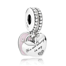 Load image into Gallery viewer, 925 Sterling Silver Pink Enamel Mom and Daughter Heart SET Dangle Charm
