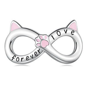 925 Sterling Silver Cat Infinity "Forever Love" Bead Charm