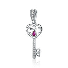 925 Sterling Silver Heart Shape Key Dangle Charm
