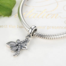 Load image into Gallery viewer, 925 Sterling Silver CZ Dragonfly Dangle Charm