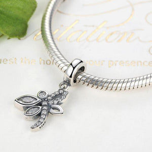 925 Sterling Silver CZ Dragonfly Dangle Charm