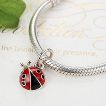 Load image into Gallery viewer, 925 Sterling Silver Red and Black Enamel Ladybird Dangle Charm
