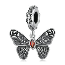 Load image into Gallery viewer, 925 Sterling Silver Vintage Red CZ Butterfly Dangle Charm