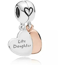 Load image into Gallery viewer, 925 Sterling Silver Rose Gold PLATED Like Mother Like Daughter Hearts Dangle Charm