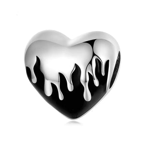 925 Sterling Silver Black Melting Heart Bead Charm