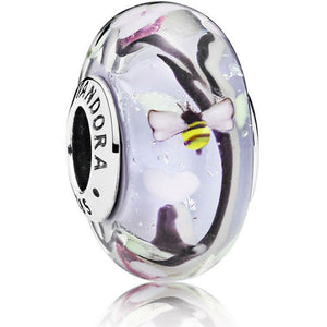 925 Sterling Silver Bee And Flower Murano Bead Charm