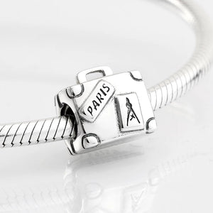 925 Sterling Silver Paris Travel Suitcase Bead Charm