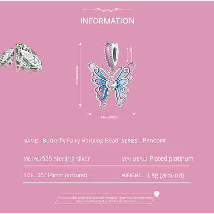 Pink and Blue Enamel CZ Butterfly Dangle Charm