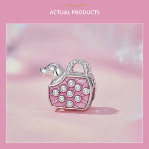 925 Sterling Silver Pink Dog Carrier Bead Charm