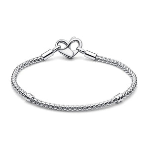 925 Sterling Silver Heart Clasp Studded Chain Bracelet
