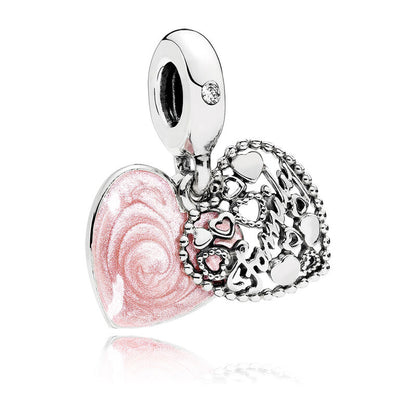 Pink Enamel Family Heart Dangle Charm