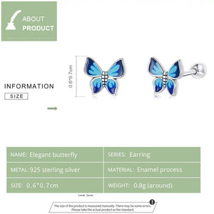 925 Sterling Silver Blue Butterfly Stud Earrings