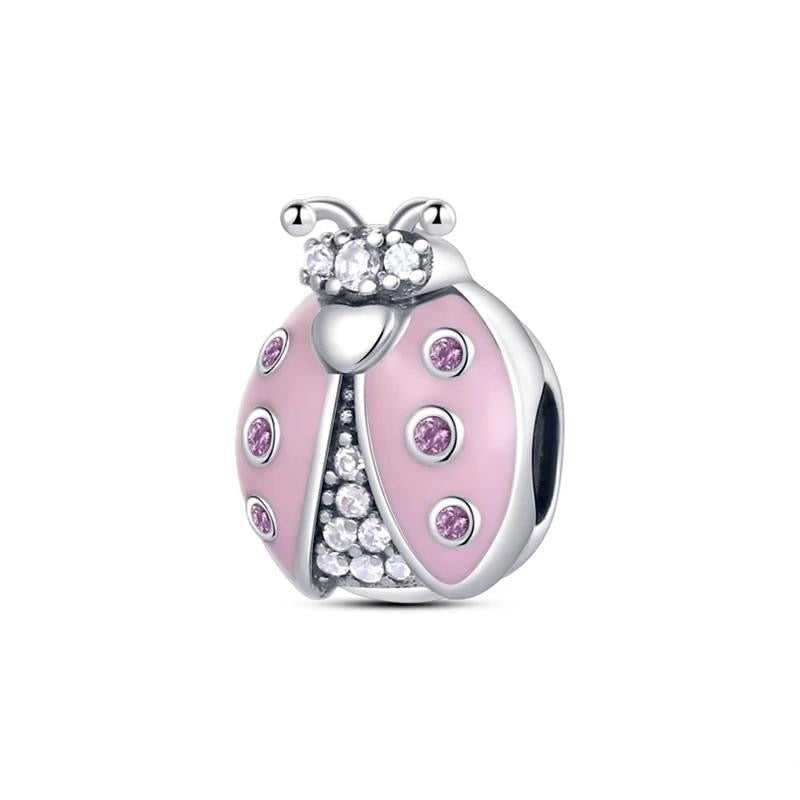 925 Sterling Silver Pink Enamel and CZ Ladybird Bead Charm