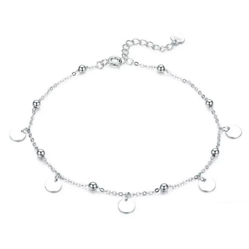925 Sterling Silver DIsc and Ball Infinity Anklet