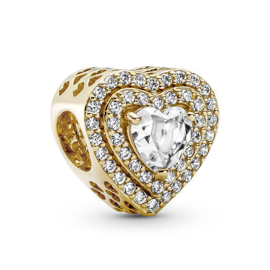 Yellow Gold Plated CZ Heart Bead Charm