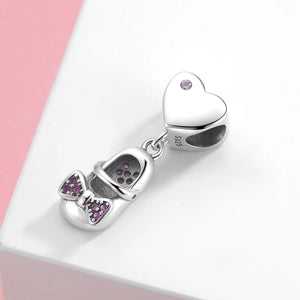 925 Sterling Silver Pink CZ Baby Shoe Dangle Charm