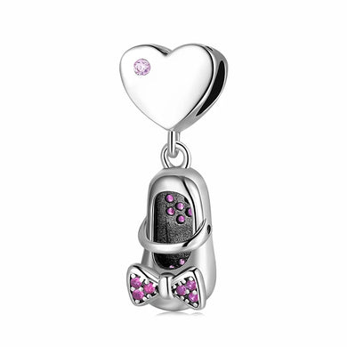 925 Sterling Silver Pink CZ Baby Shoe Dangle Charm