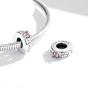 925 Sterling Silver Pink CZ 'Forever My Love' Engraving Spacer