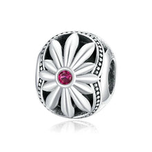 Load image into Gallery viewer, 925 Sterling Silver Pink CZ Daisy Bead Charm