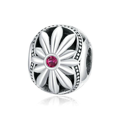 925 Sterling Silver Pink CZ Daisy Bead Charm