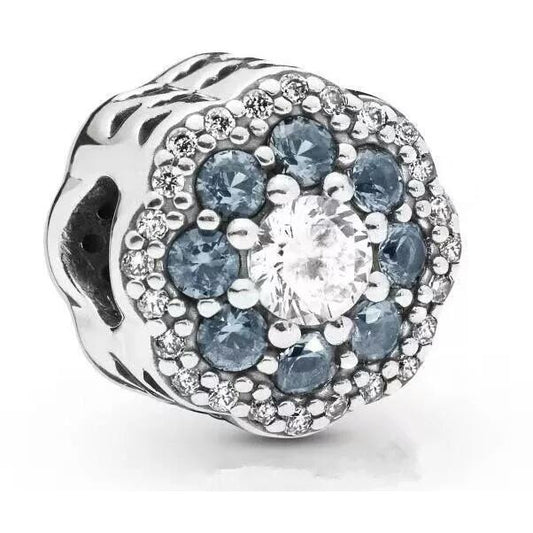 Sparkling Blue CZ Flower Bead Charm