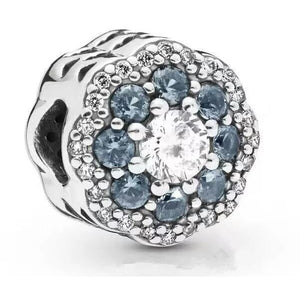 925 Sterling Silver CZ Blue Sparkle Flower Bead Charm