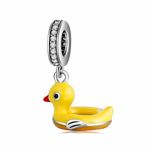 925 Sterling Silver Yellow Floating Duck Bead Charm