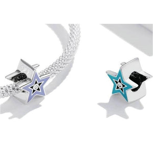 925 Sterling Silver Purple and Blue Enamel Twinkle Star Bead Charm