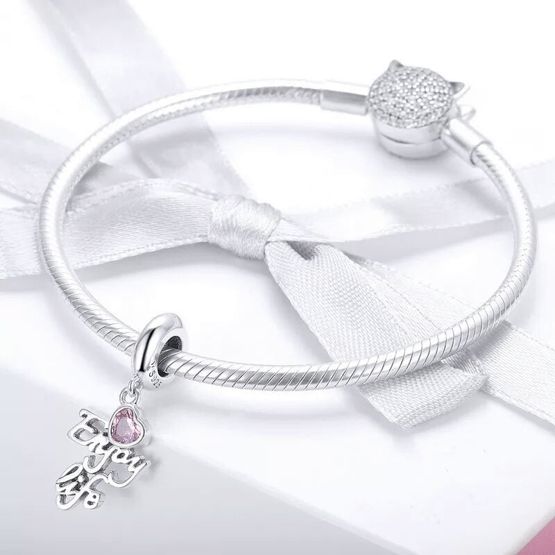 Pink CZ Enjoy Life Dangle Charm